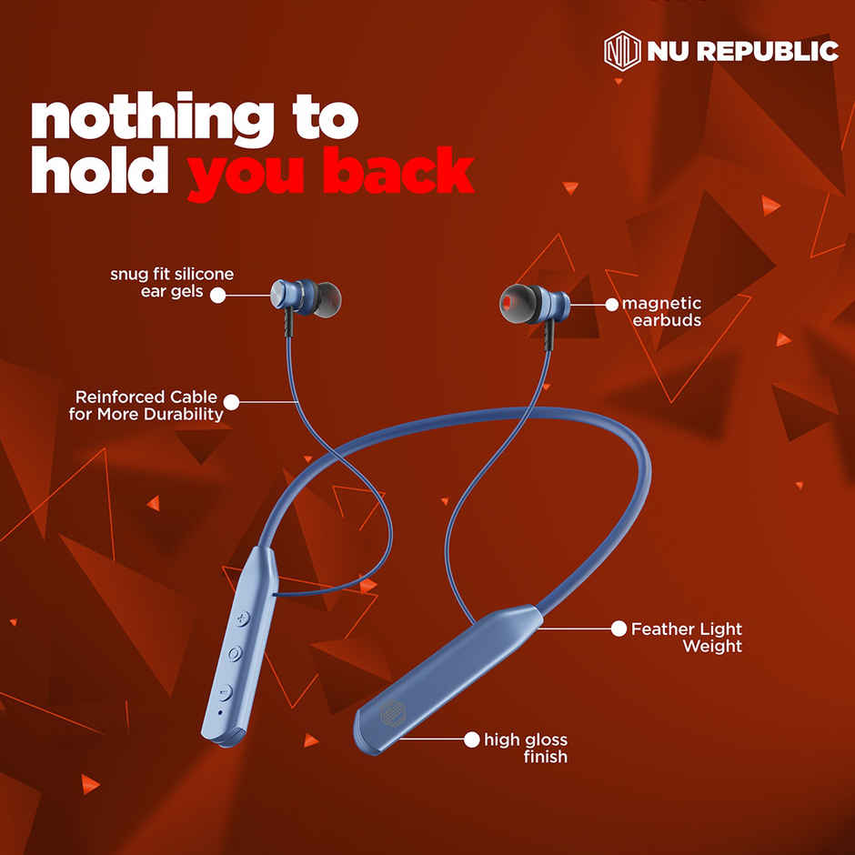 Nu Republic Pulse Metal in ear Bluetooth Neckband With Upto 50Hrs Playtime Enc Fast Charging Dual Pairing Bluetooth Headset - Blue