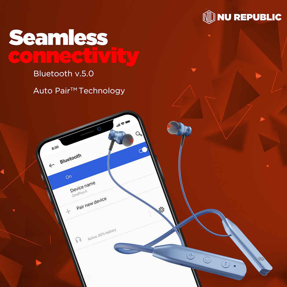 Nu Republic Pulse Metal in ear Bluetooth Neckband With Upto 50Hrs Playtime Enc Fast Charging Dual Pairing Bluetooth Headset - Blue