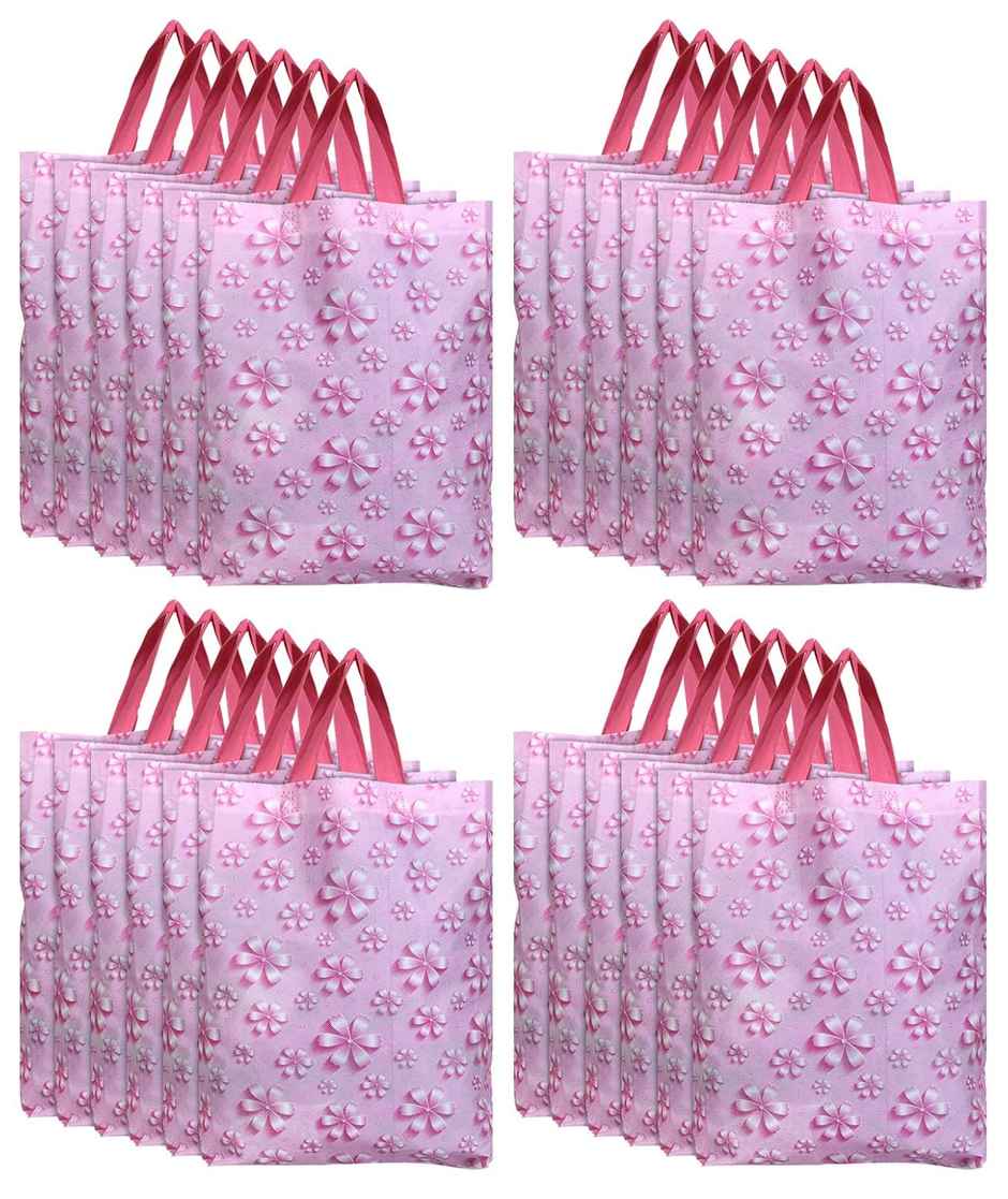 Kuber Industries Pack of 24 Non-Woven Carry Bags with Handles 26x11x38 cm | Eco-friendly | Pink