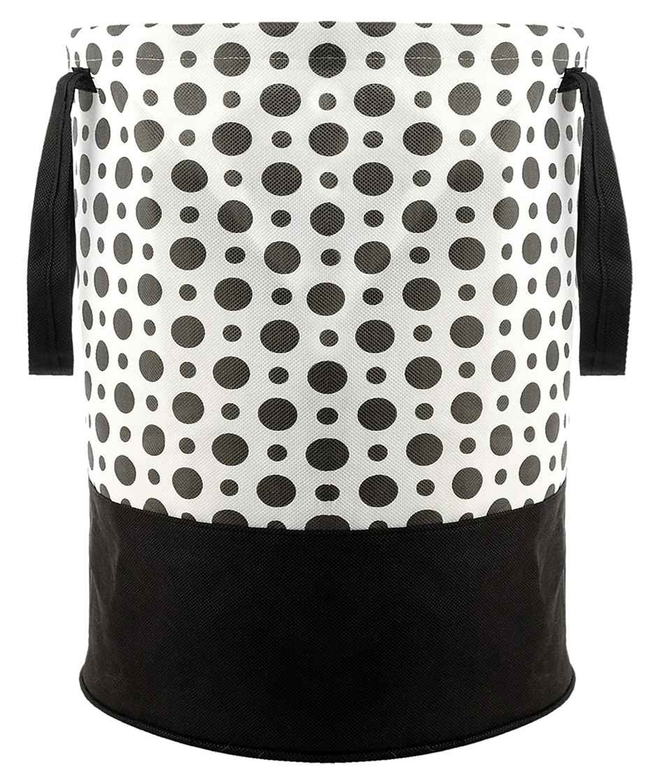 Kuber Industries Non-Woven 45 L Polka Dots Round Laundry Basket with Handle | White