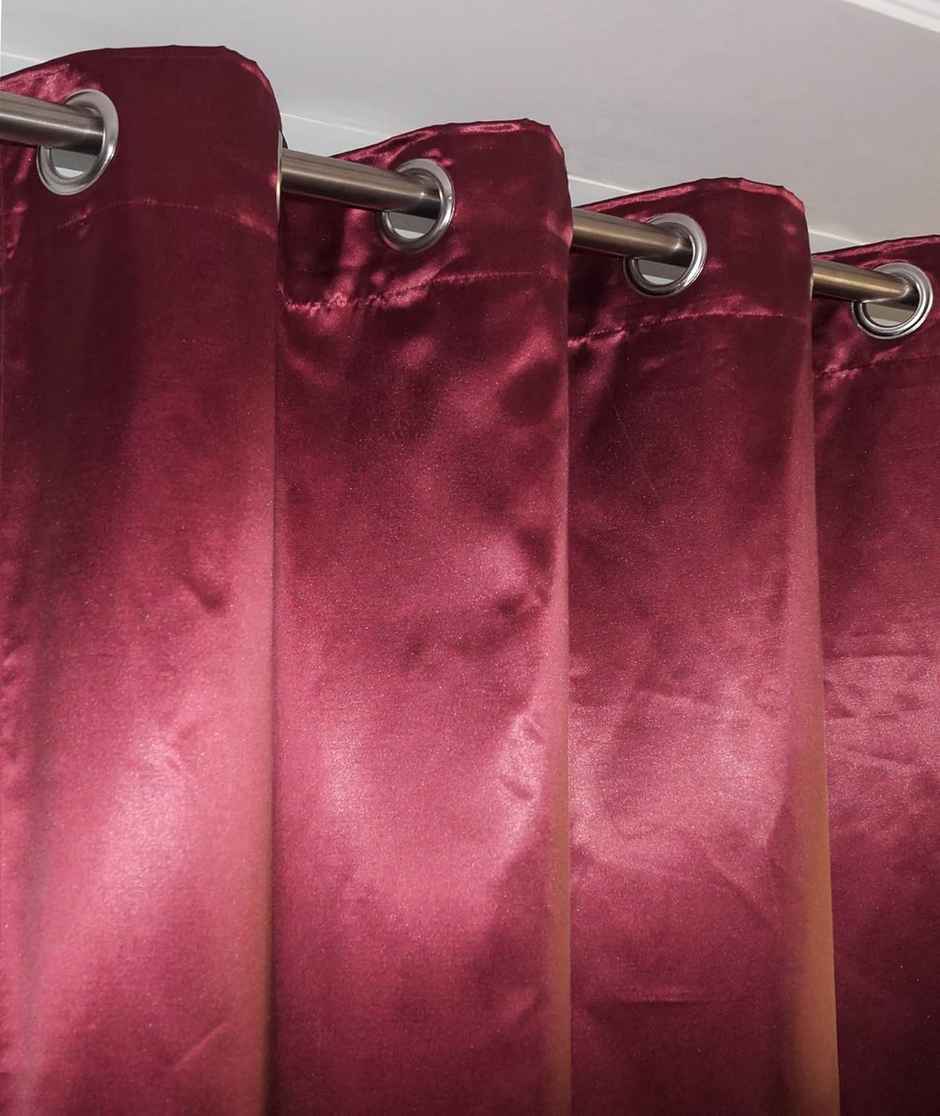 Lushomes Satin Curtain - Burgundy | 7.5 ft | 8 Metal SS Eyelets | 4.5 x 7.5 ft