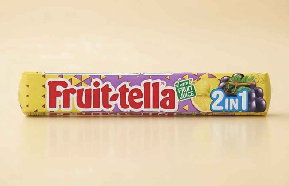 Fruit-Tella 2 In 1 Lemon & Grape Flavour Chewy Toffee Candy