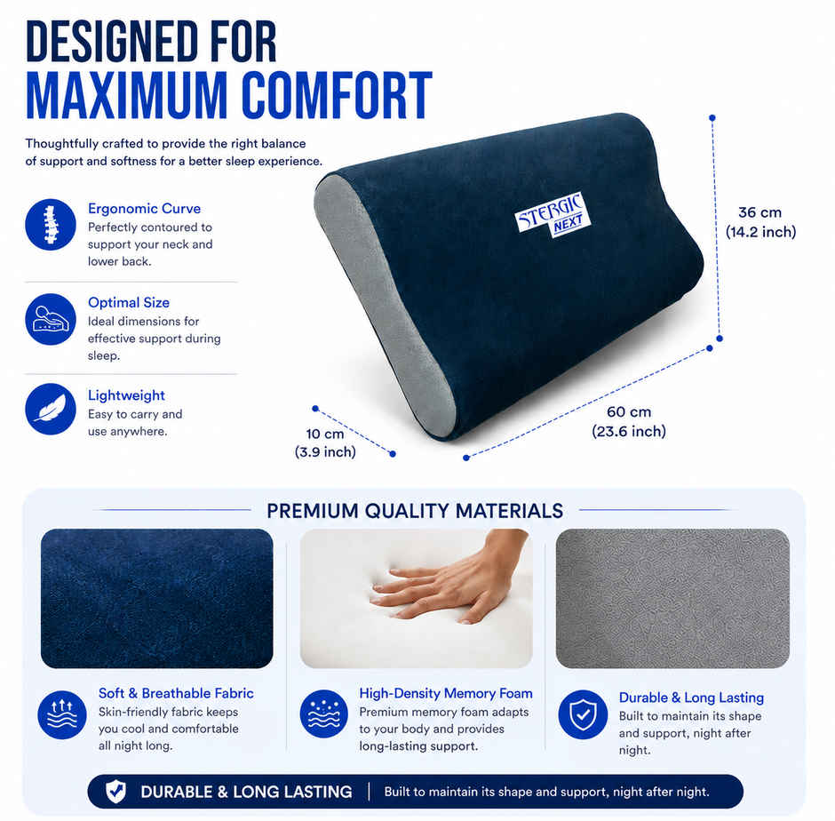 Stergic Next Cervical Pillow For Neck And Shoulder Pain Relief Ergonomic Memory Foam Pillow - Assorted