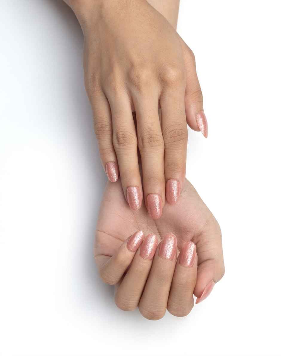 Pep Nails Pink Shimmers Hand Nails | Round | Glossy Glitter Press On Nails | 24 Nail Tips