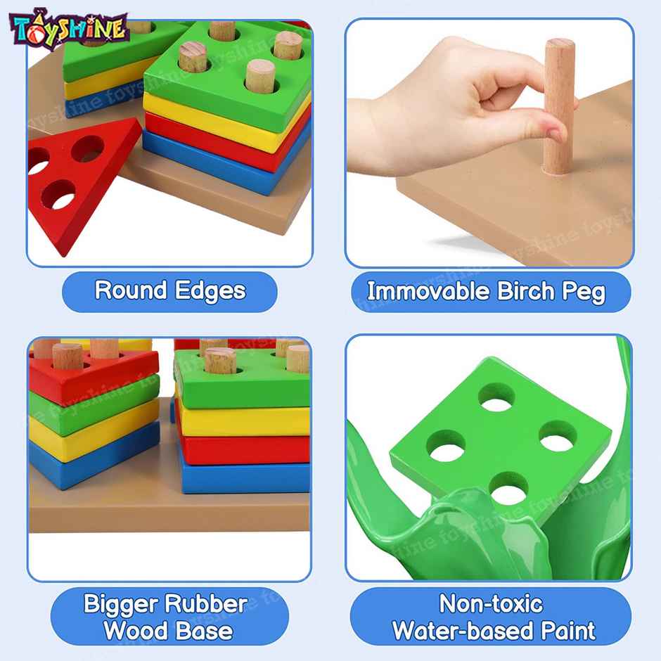 Toyshine Wooden Shapes Square Column Blocks Sorting & Stacking Toys For Kids Toddlers