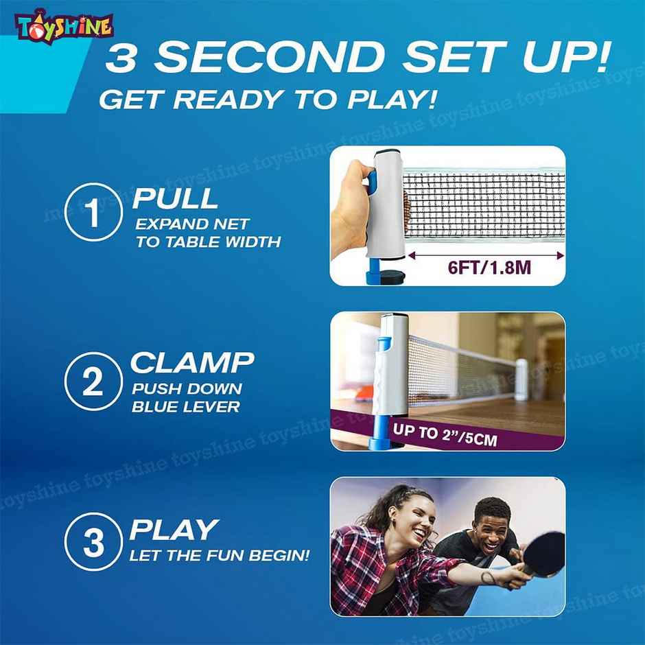 Toyshine Table Tennis Combo - Two Racket With Three Ball And One Adjustable & Foldable Tt Net