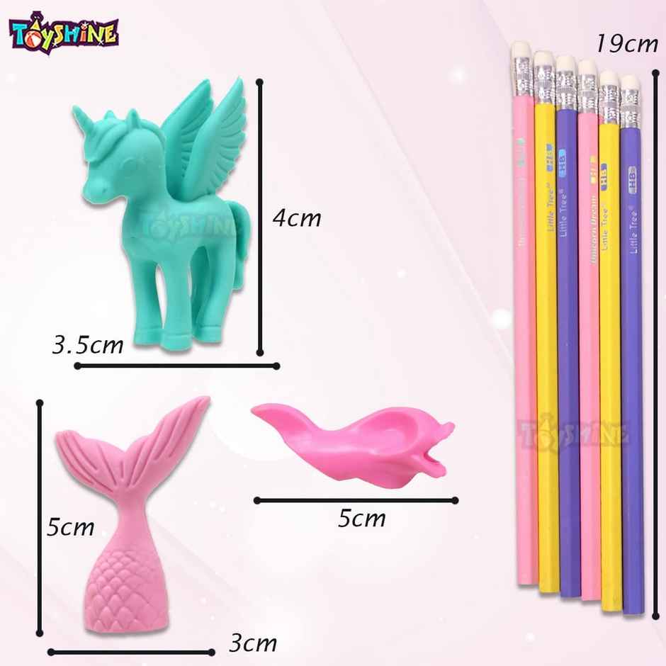 Toyshine Pack of 13 Unicorn Mermaid Erasers & Stationery Set
