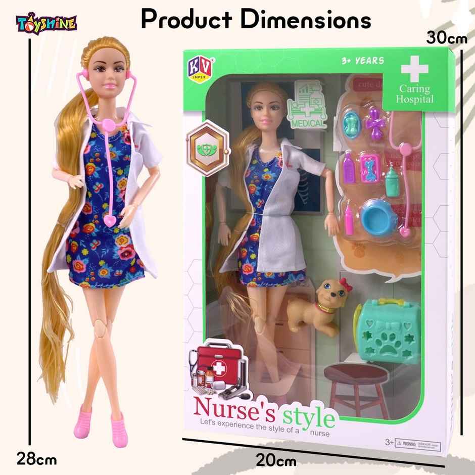 Toyshine Nurse Alia Doll With Puppy And Veterinarian Kit Roll Play Set | For Age 3+