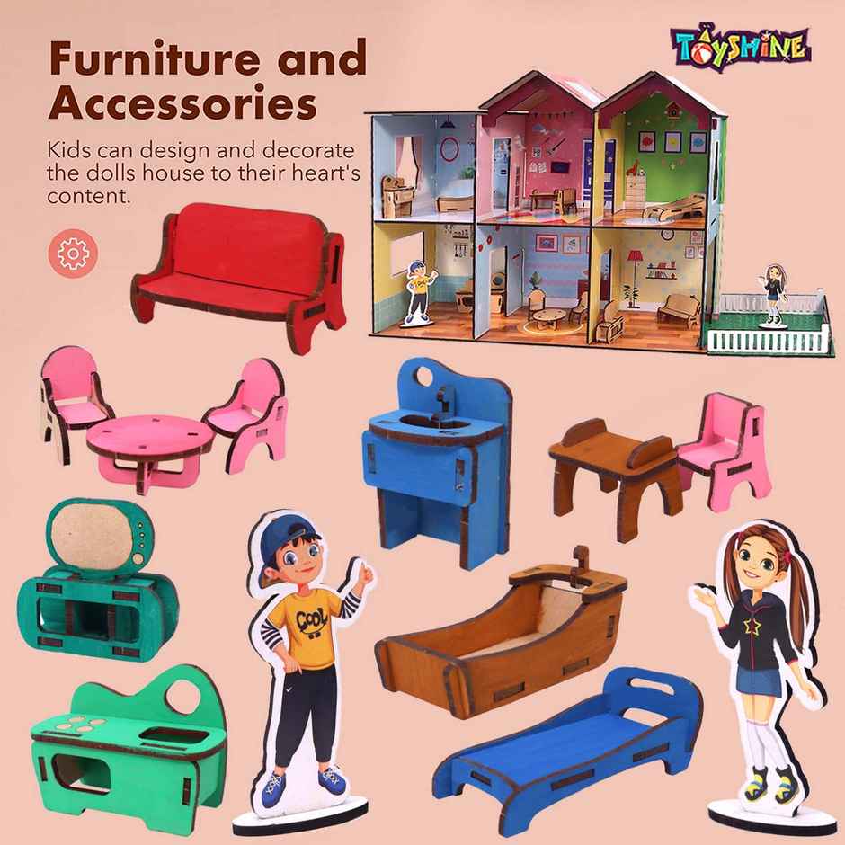 Toyshine Big Size Wooden Diy Doll House Learning Game (4 - 10 Years)