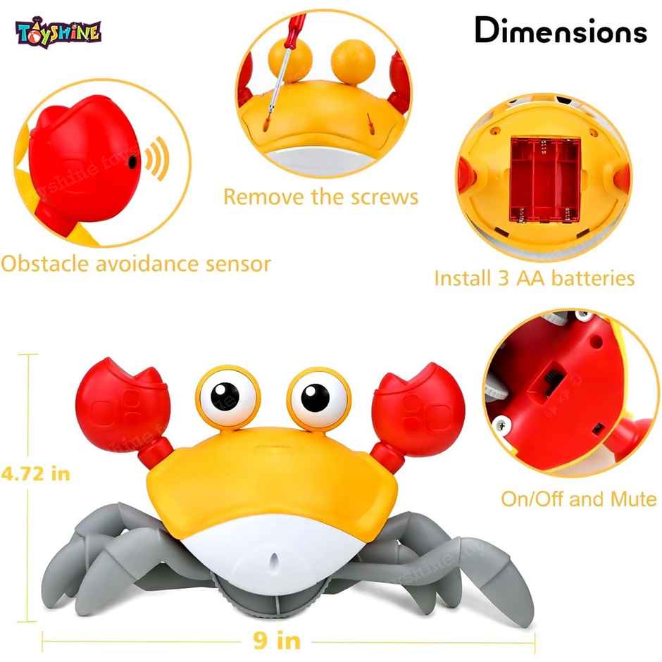 Toyshine Cute Walking Moving Dancing Crab Learning Crawl Sensory Interactive Usb Rechargeable Toy