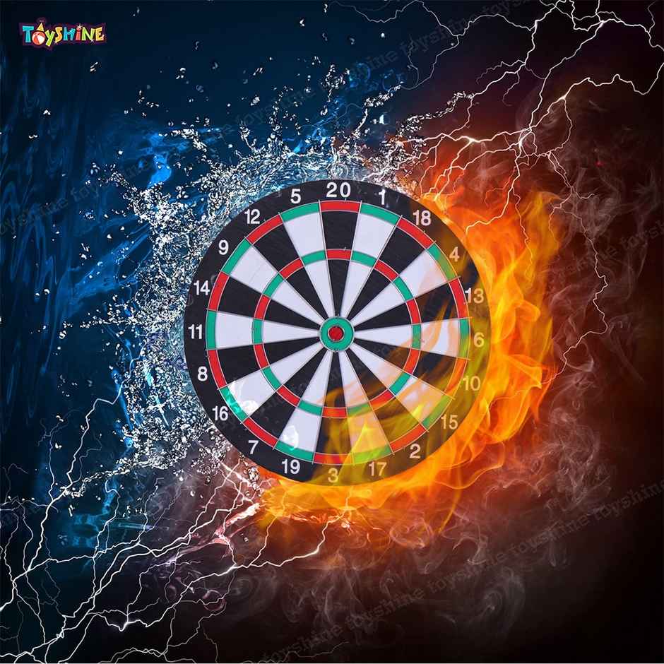 Toyshine Wooden Double-sided Dart Board Set | 12 Inch With 4 Steel Tip Needles