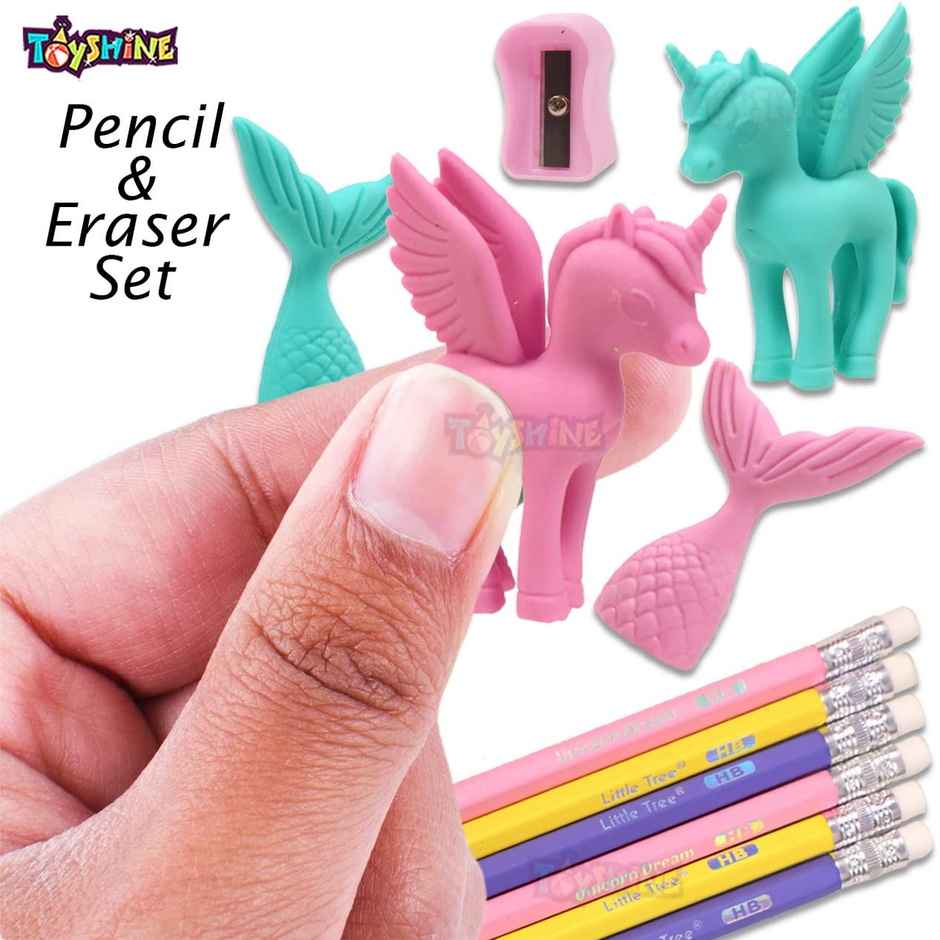 Toyshine Pack of 13 Unicorn Mermaid Erasers & Stationery Set