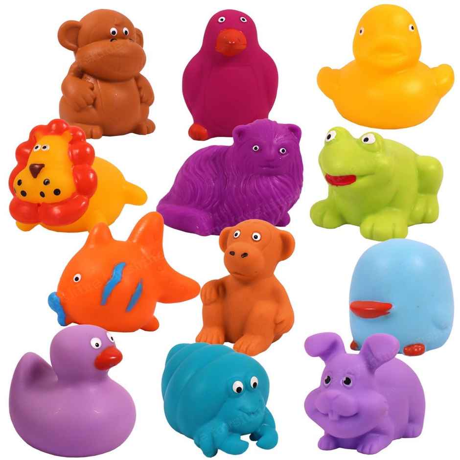 Toyshine Baby Bath Toys, Jungle Animal Theme Chu Chu Squeezy - 12 Pcs