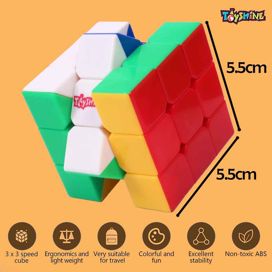 Toyshine High Stability Stickerless - 3X3X3 Speed Cube, Multi Color, Kids and Professionals