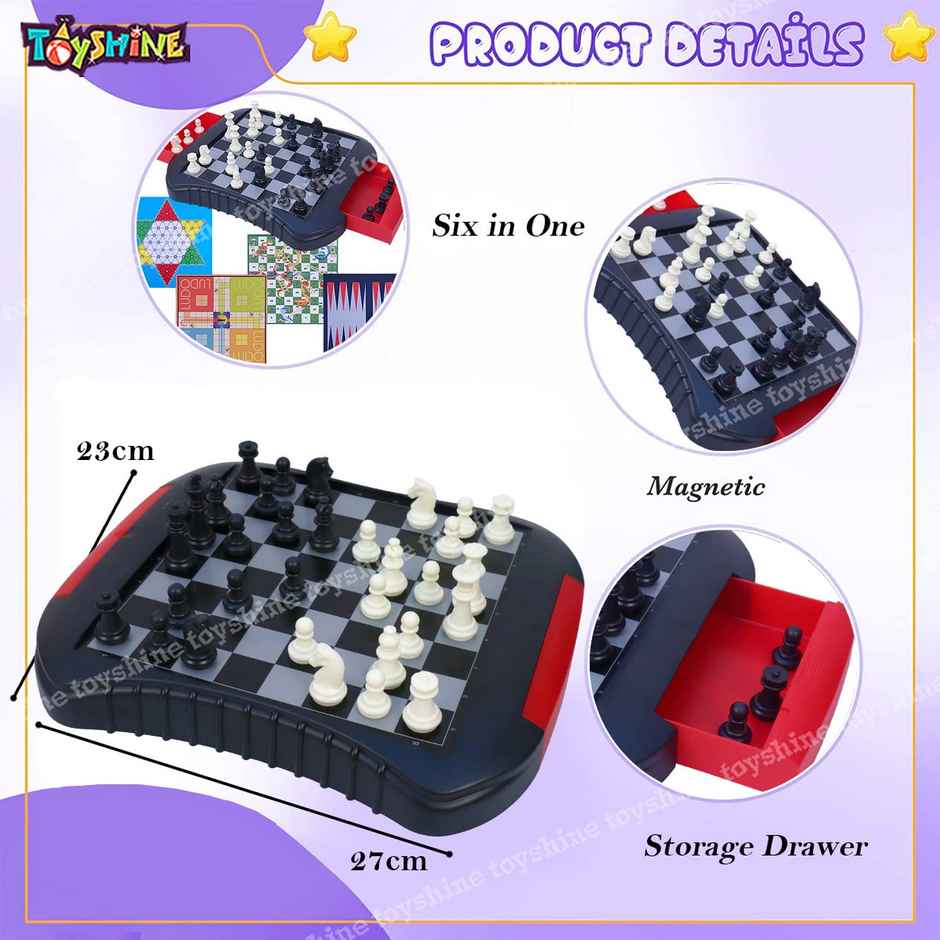 Toyshine 6-in-1 Magnetic Game Set with Chess, Ludo, and More