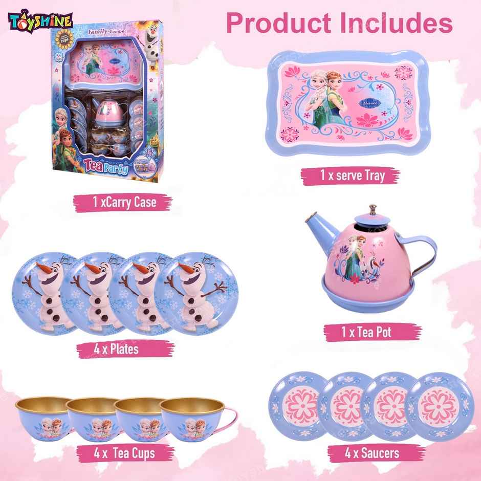 Toyshine 14 Pcs Stainless Steel Tea Party Kitchen Set Toy For Girls and Boys | Model A | Assorted