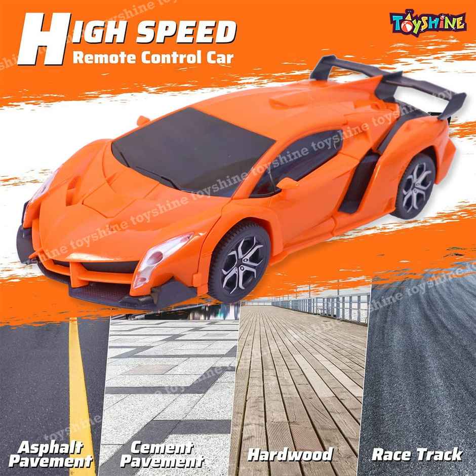 Toyshine Big Size 1:18 Remote Control Car To Robot Transforming Car Toy Rechargeable Orange