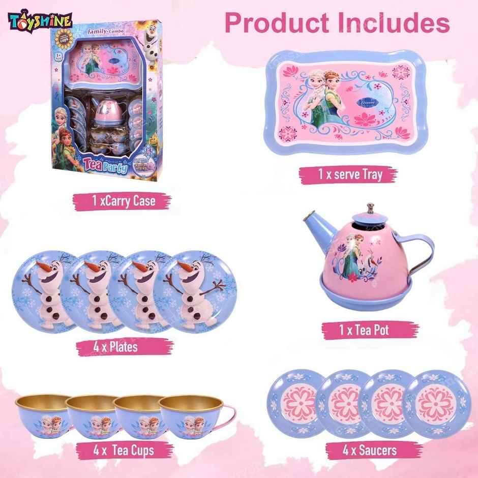 Toyshine 14 Pcs Stainless Steel Tea Party Kitchen Set Toy for Girls and Boys | Assorted