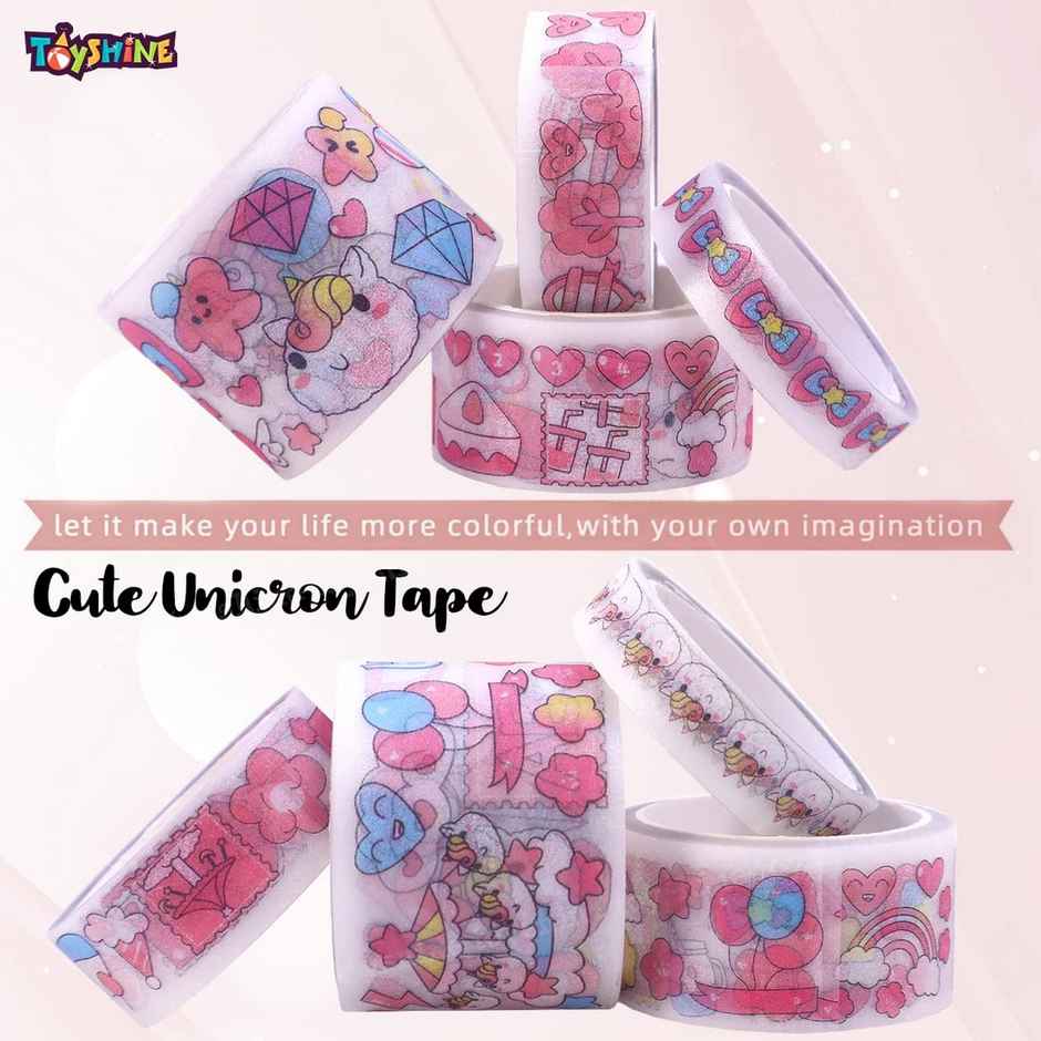 Toyshine Cute Unicorn Washi Tape Set | 8 Rolls-10 Stickers-1 Notepad-1 Cutting tool