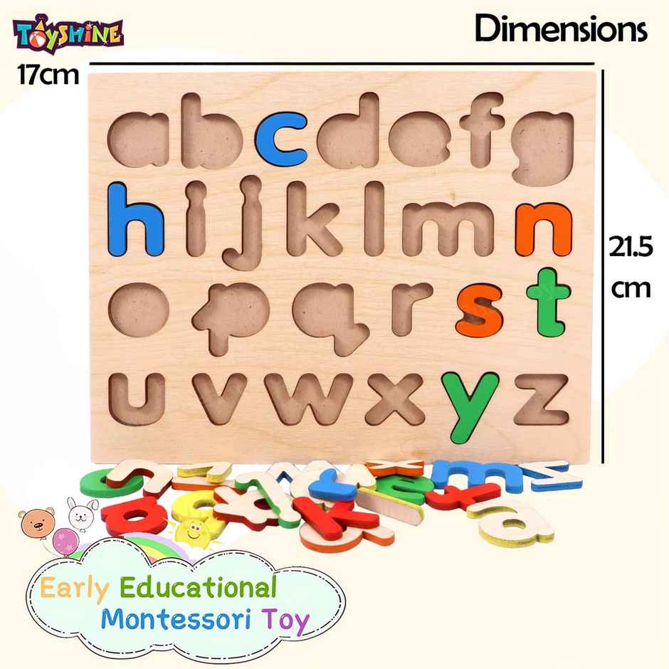 Toyshine Pack of 4 Wooden Puzzles for Toddlers | ABC, 123, Shapes