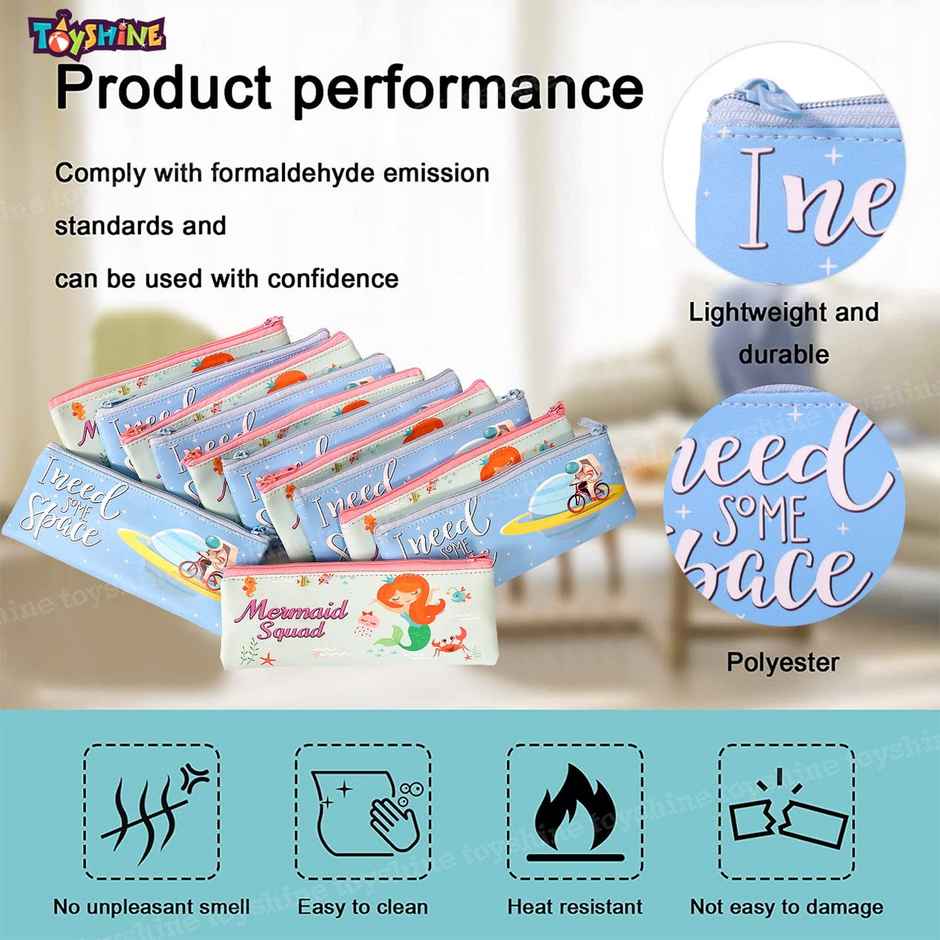 Toyshine Pack Of 12 Space & Mermaid Soft Pencil Storage Case Pouch With Stationery Return Gifts