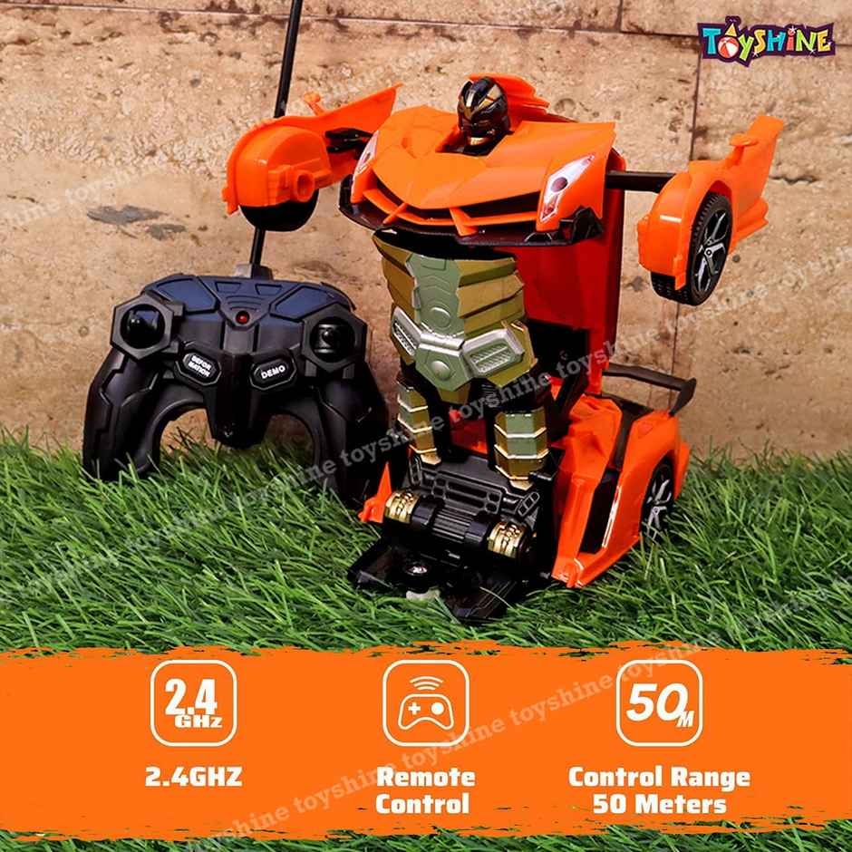 Toyshine Big Size 1:18 Remote Control Car To Robot Transforming Car Toy Rechargeable Orange