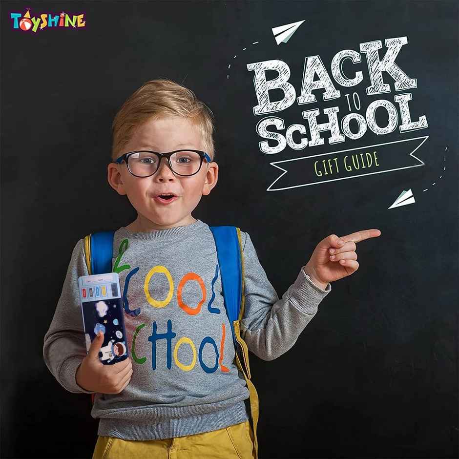 Toyshine Multi Compartment Button Operated Space Pencil Box with Pen Stand In-built For Kids - Blue