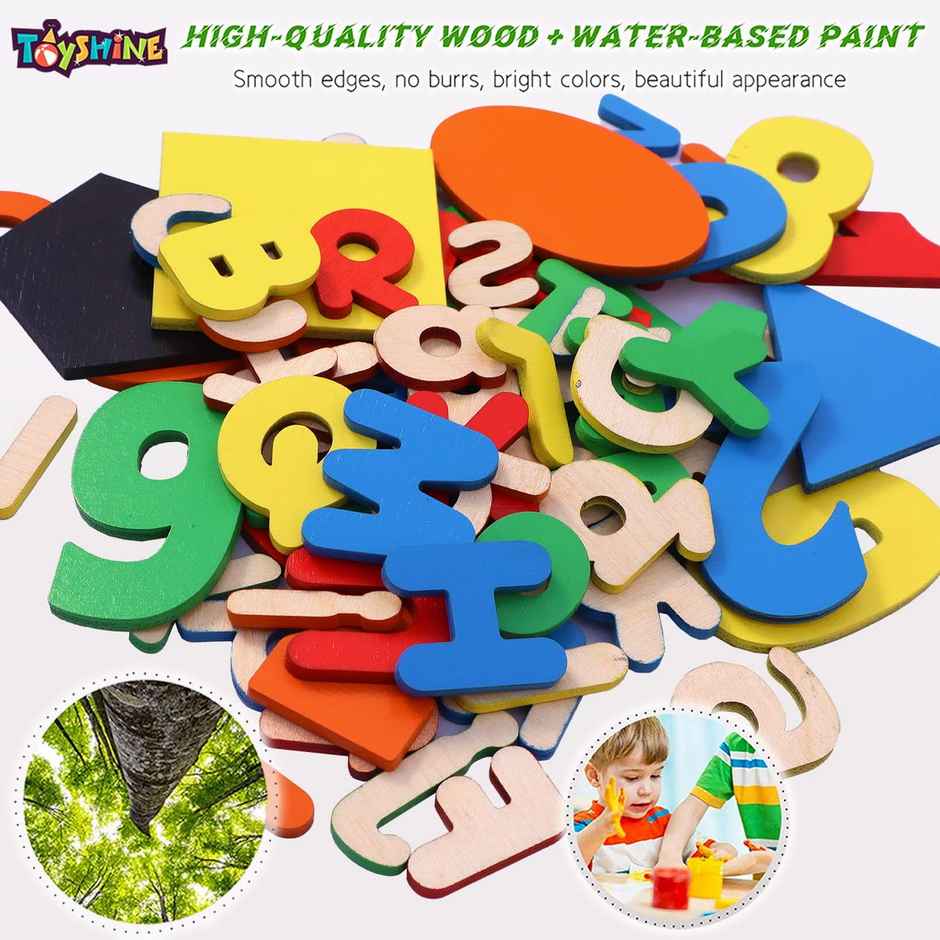 Toyshine Pack of 4 Wooden Puzzles for Toddlers | ABC, 123, Shapes