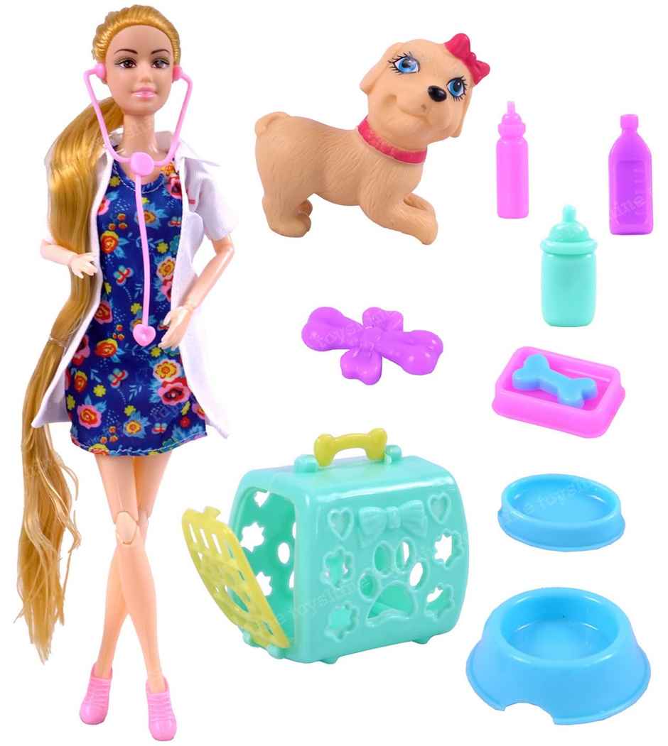 Toyshine Nurse Alia Doll With Puppy And Veterinarian Kit Roll Play Set | For Age 3+