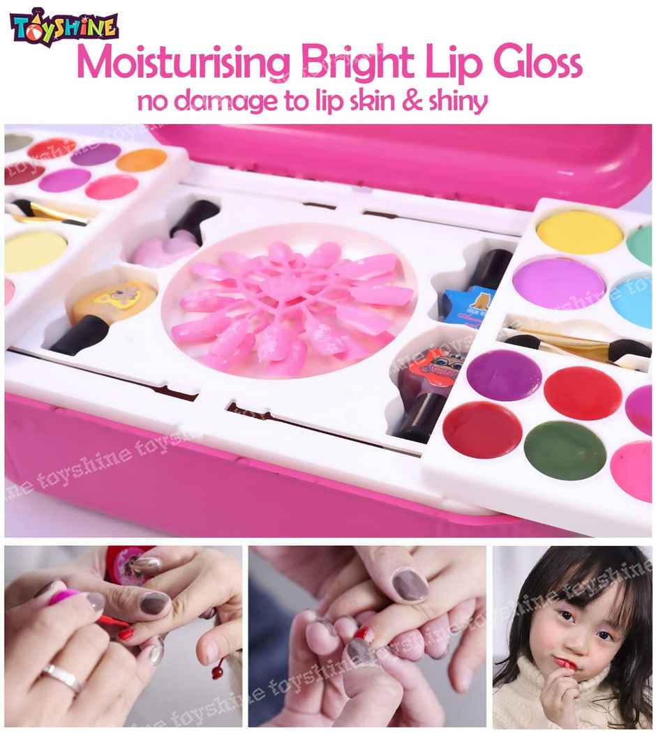 Toyshine 2-in-1 Cosmetic Makeup & Nail Art Kit with Trolley Bag for Kids | Age 3+ years