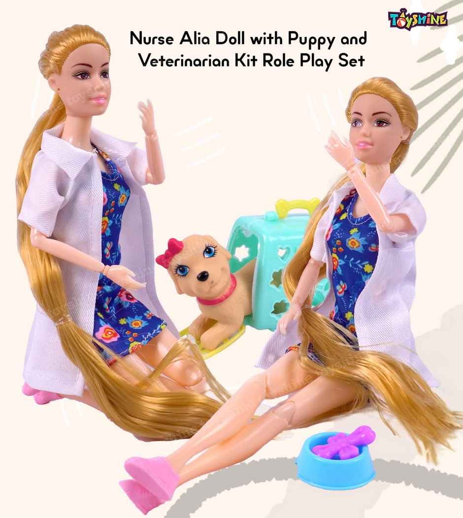 Toyshine Nurse Alia Doll With Puppy And Veterinarian Kit Roll Play Set | For Age 3+