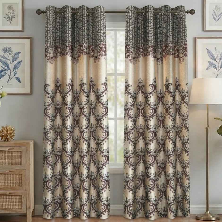 Home Sizzler Regal Damask Grommet Polyester Window Curtain 5 Feet Dark Brown