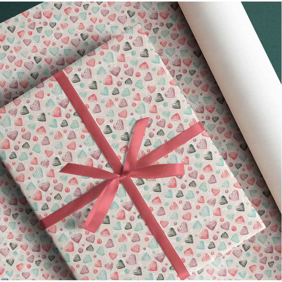 Paperpep Beige Multiple Hearts Print Gift Wrapping Paper | 19 x 29 Inch | In Roll Pack