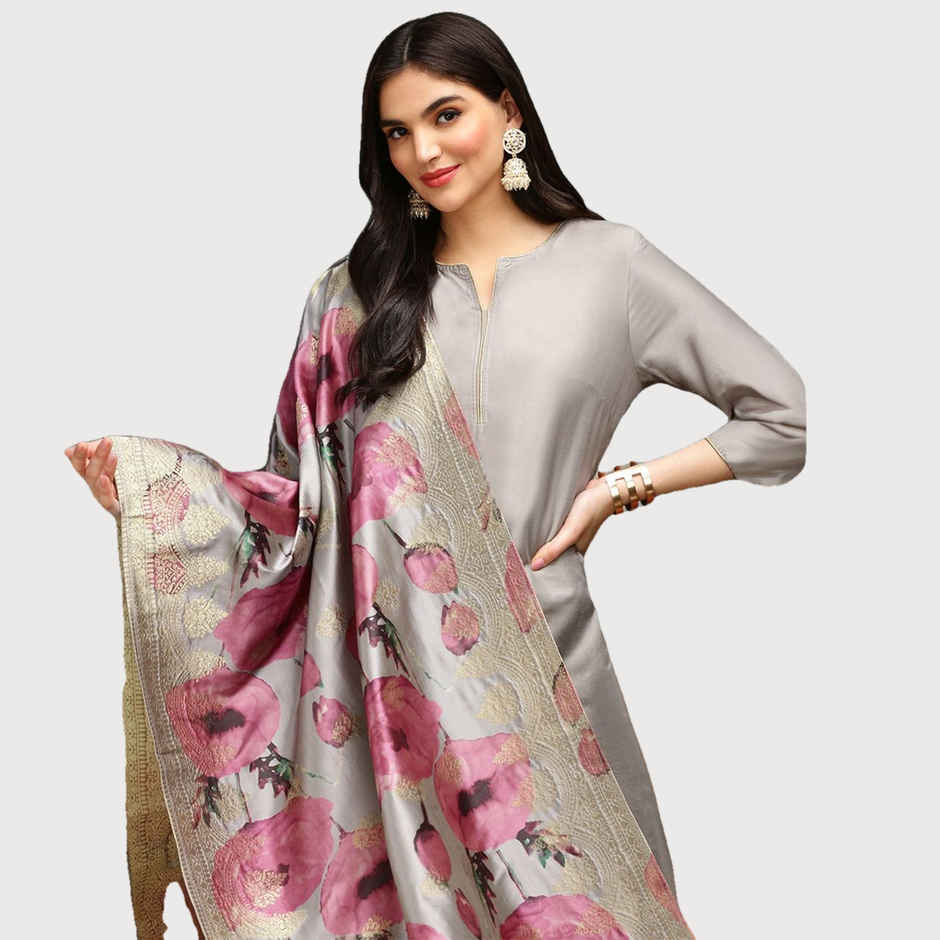 Ishin Women Kurta Set with Dupatta | INWSDS24400 | Grey - L