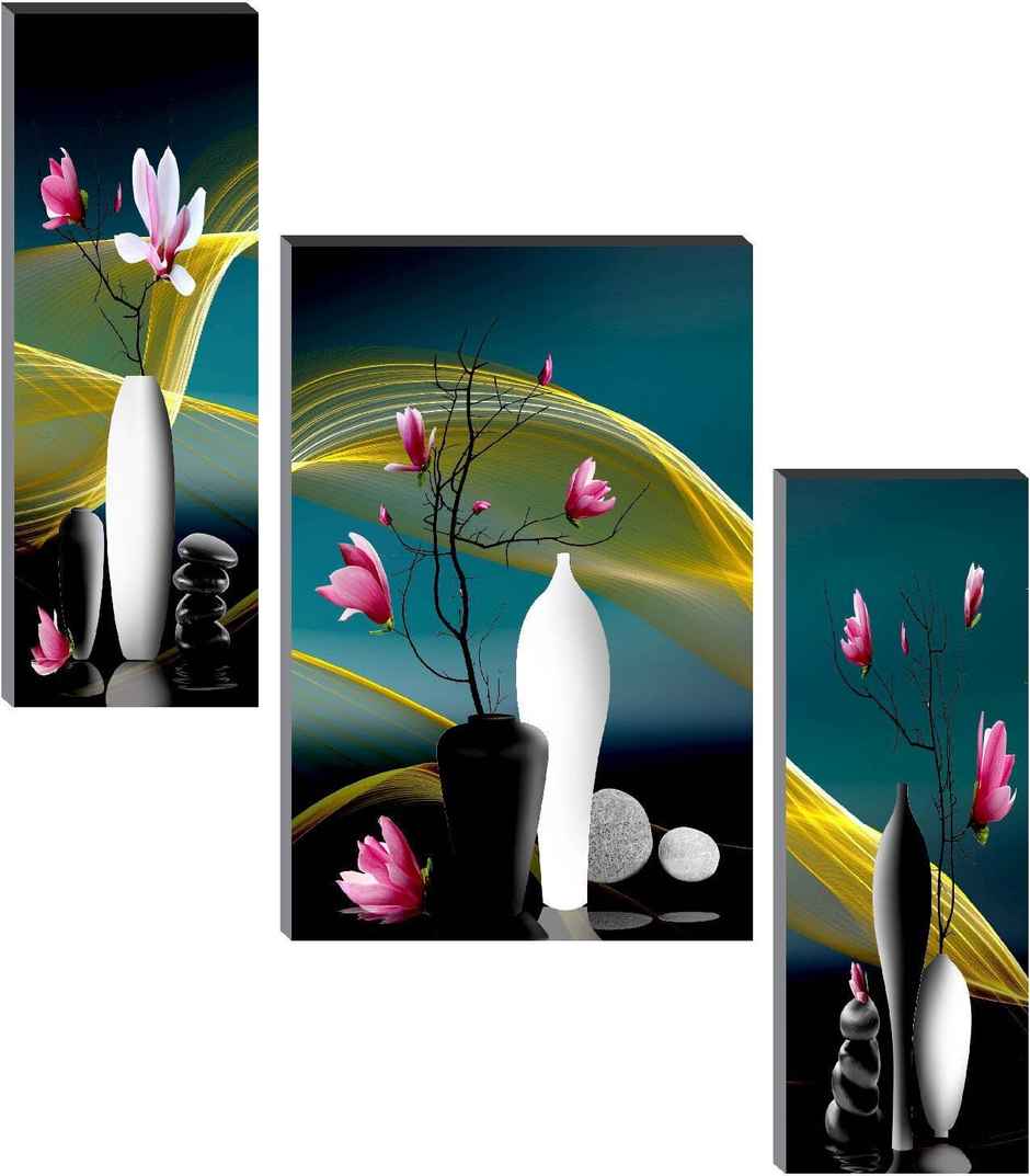Saf Set Of 3 Floral Digital Reprint 12 Inch X 18 Inch Painting (With Frame, Pack Of 3)