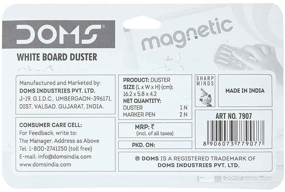 Doms Magnetic Whiteboard Duster With 2 Whiteboard Marker