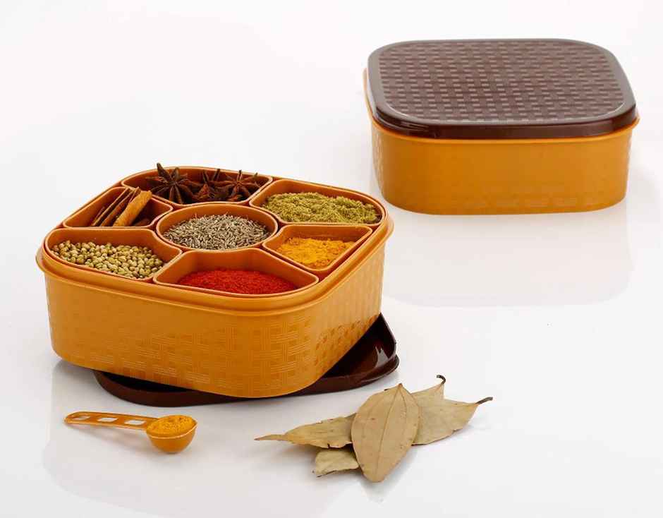 Nayasa Square Plastic Masala Box for Kitchen | Airtight BPA Free Spice Box | Yellow