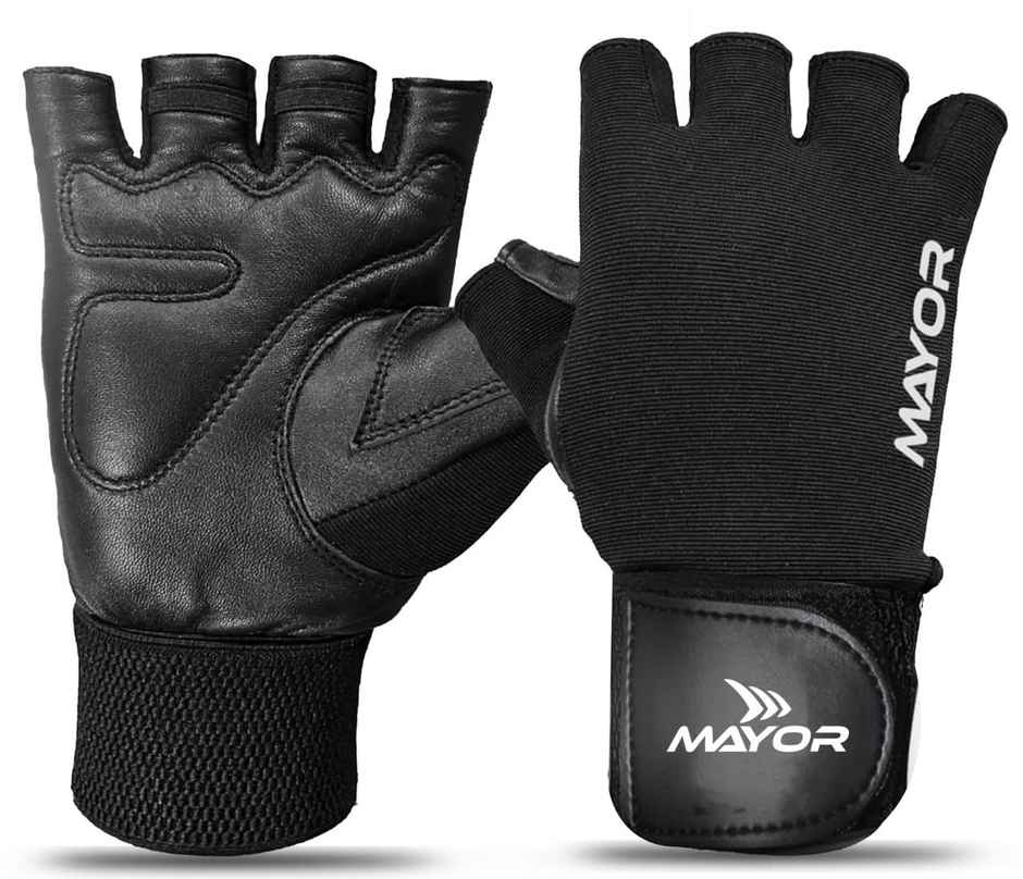 Mayor Force Leather Gym Gloves With Wrist Support(Free Size, Black)