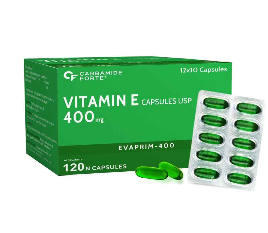 Carbamide Forte 400mg Vitamin E Capsules for Face and Hair with Vitamin E Oil- 120 Capsules
