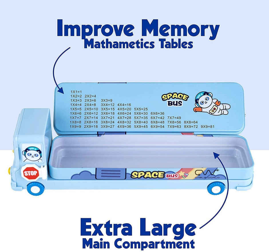 Fablue Bus Shape Pencil Box School Bus Light Blue