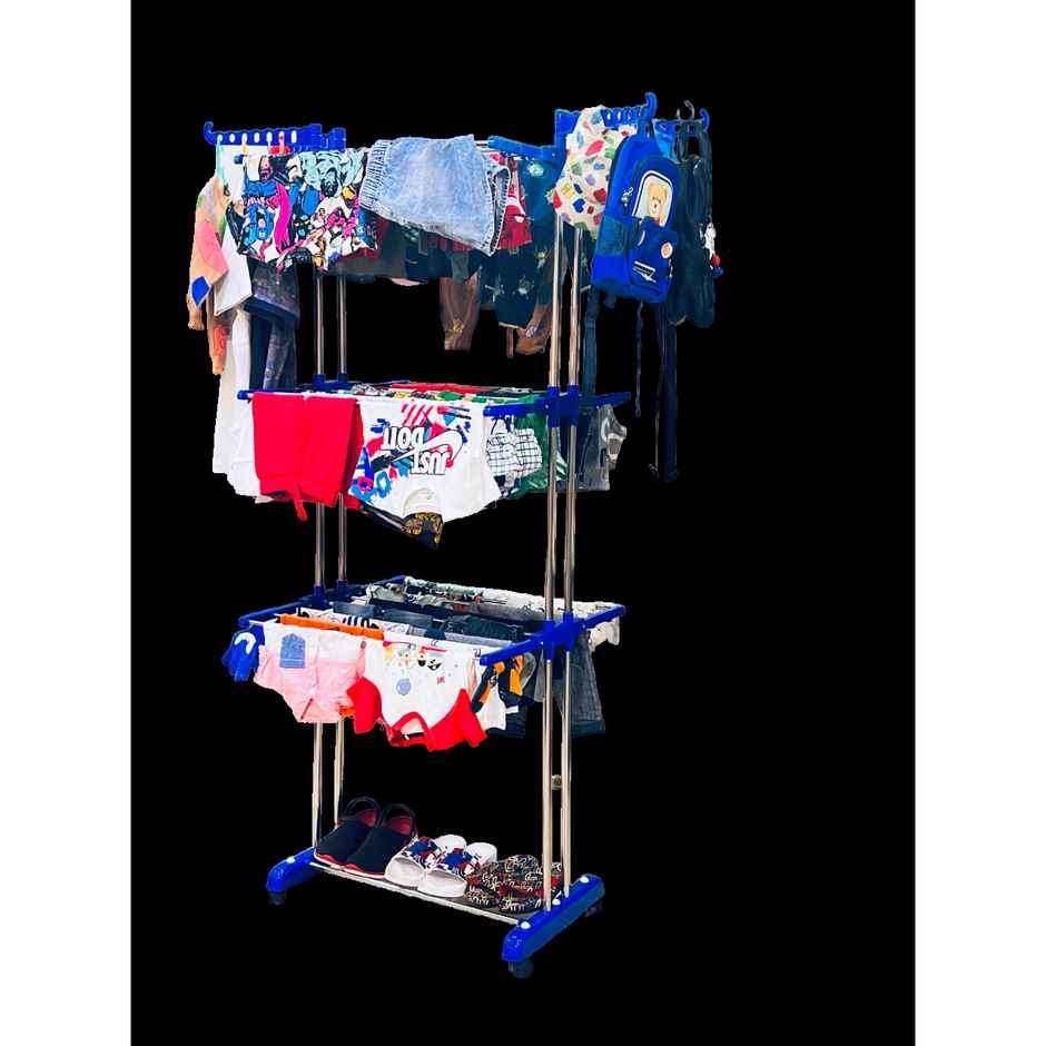 TNC Blue Double Poll 3 Tier Stainless Steel Cloth Dryer Stand