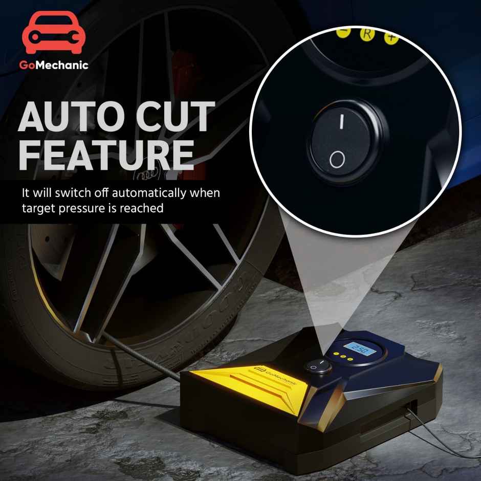 GoMechanic Digital Tyre Inflator For Car - 150 Psi, 12V Dc Portable Air Pump | Gusto T10