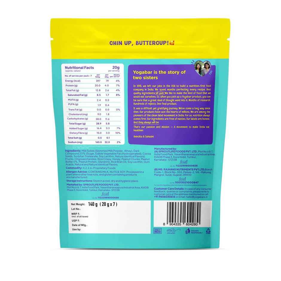 Yoga Bar Protein Minis, Choco Peanut Butter, 7 Pieces, 4g Protein, High Fibre