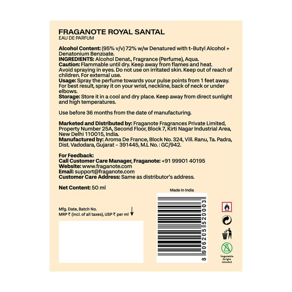 Fraganote Royal Santal Unisex Eau De Perfume | Perfume for Him & Her