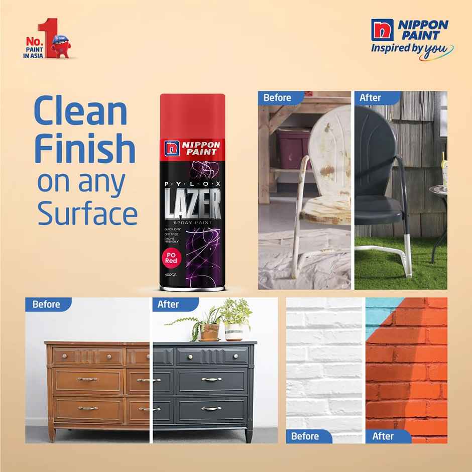 Nippon Pylox Spray Paint | Po Red | Fast-Drying & High Gloss