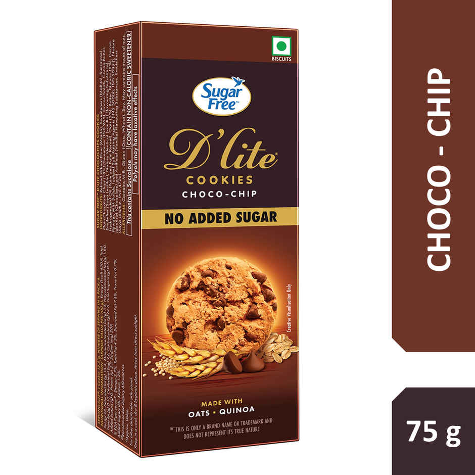 Sugar Free D'Lite Choco Chip Cookies | Zero Added Sugar | Made with Oats & Quinoa