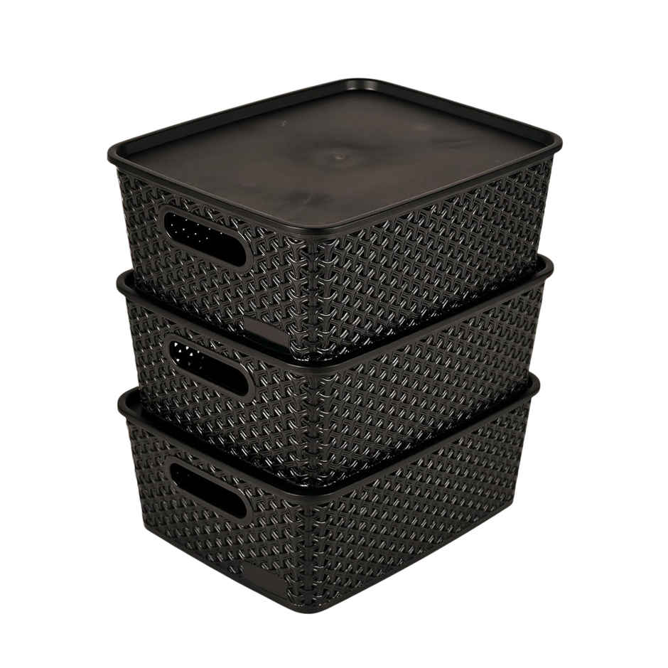 Kuber Industries 3 Pcs Stackable Storage Box Set | Multi-Purpose Organizer for Baby - Black