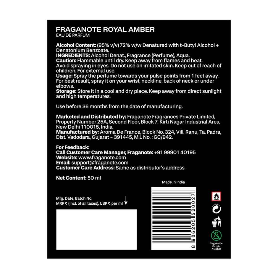 Fraganote Royal Amber Unisex Eau De Perfume | Perfume for Him & Her