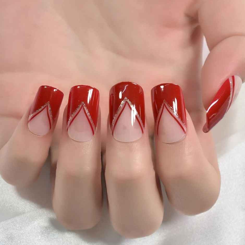 Gush Beauty Nailed It | Reusable Luxury Press On Nails | Medium Square | Red Edge | Red & Nude