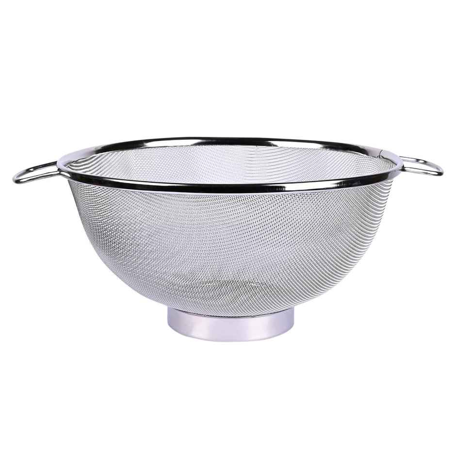 Kuber Industries Small Stainless Steel Colander Strainer with Handle | 20x20x8 CM | Silver